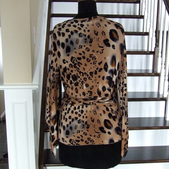 Animal Print Stretchy Blouse Belted Wrap Top M - Picture 4 of 6